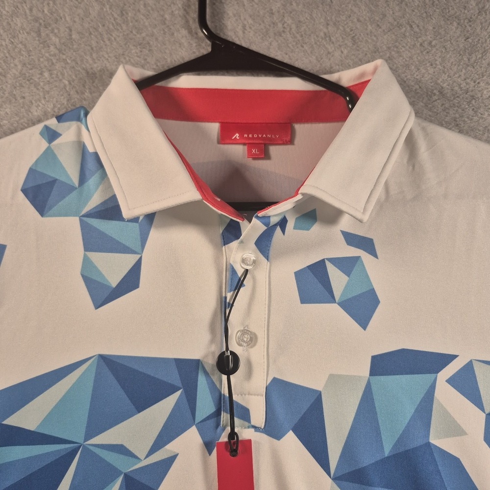 Redvanly Bond Polo Bright White XL Geometric Golf Shirt R2422 $110